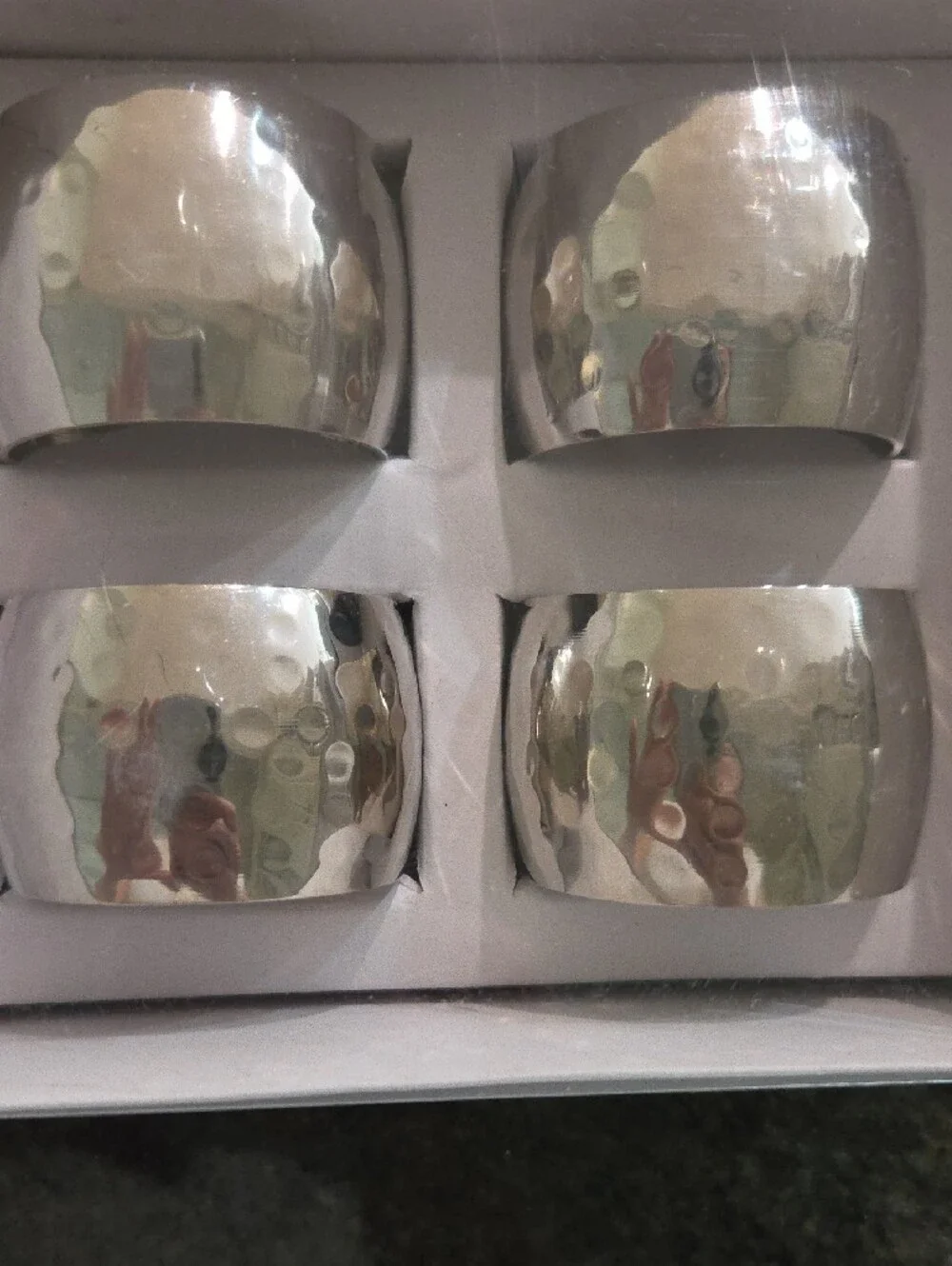 3 Set of 4 Hammered Hammered Napkin Rings